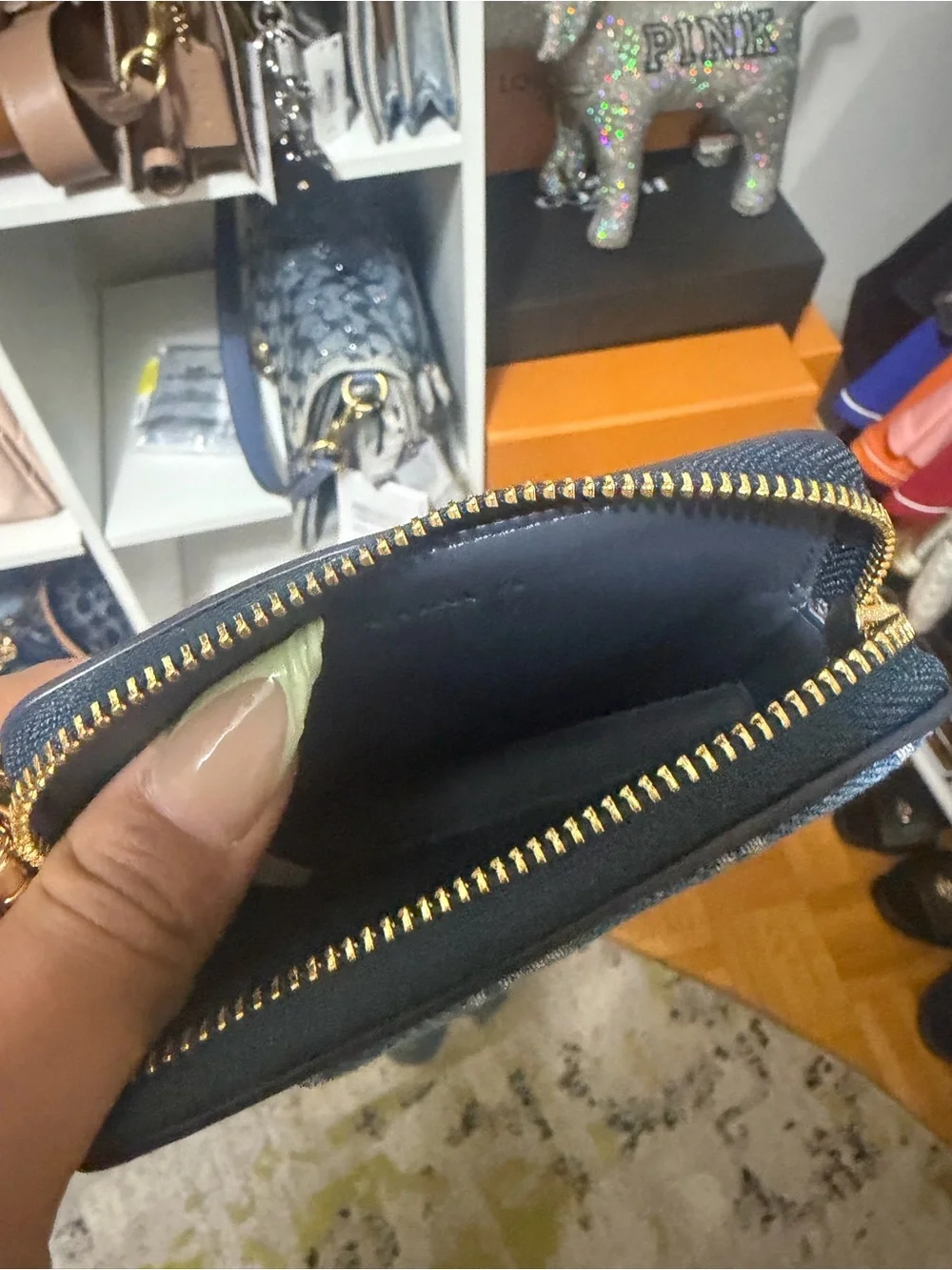 Coach Blue Denim Signature Card Case with Navy Trim